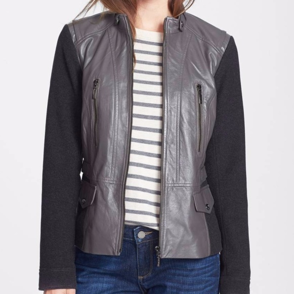 Bernardo Genuine Leather Wool Blend Grey Jacket S